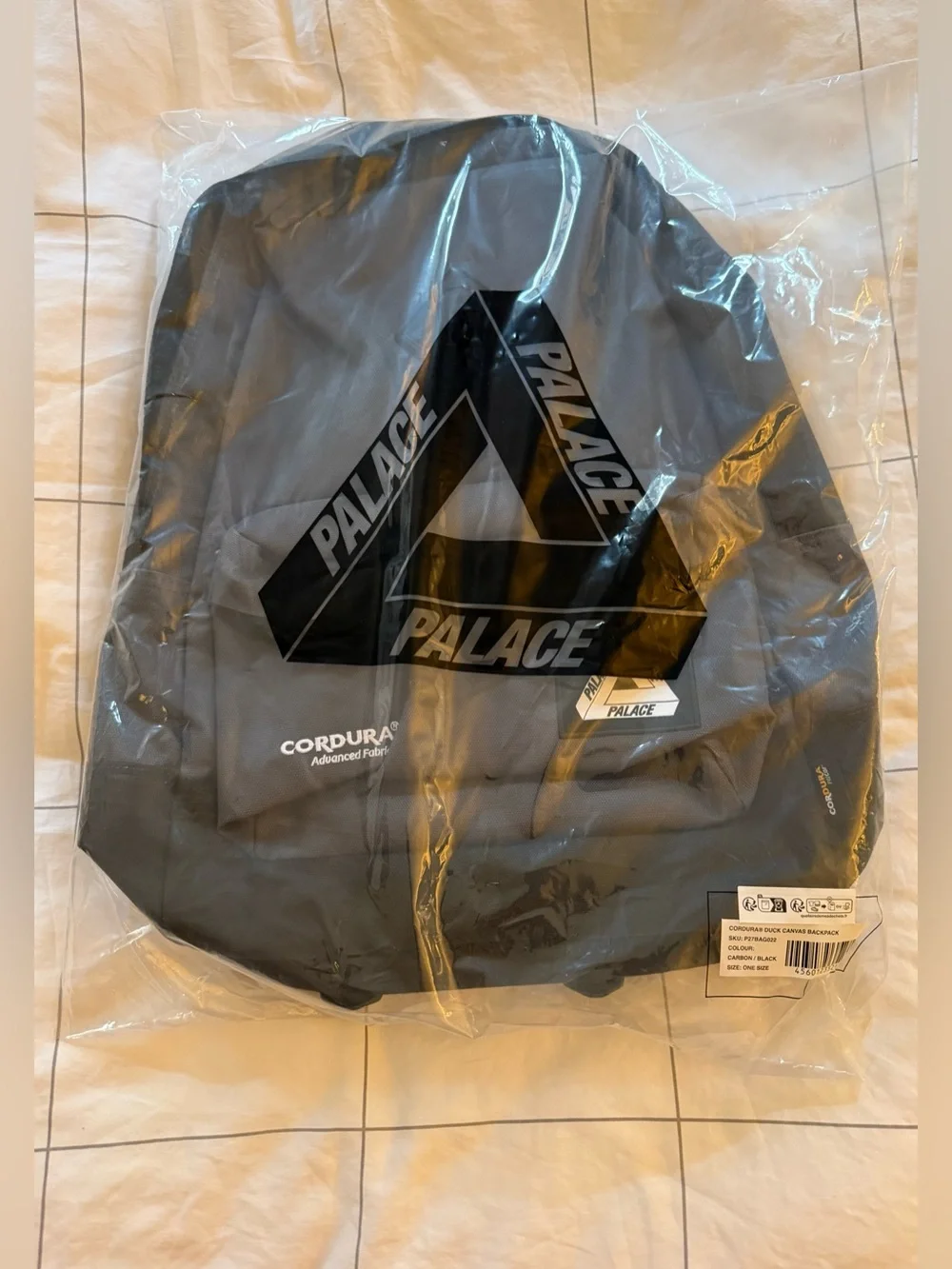 Palace Cordura Duck Canvas Backpack 'Carbon/Black' FW24 Travel Gym Book Bag Zip